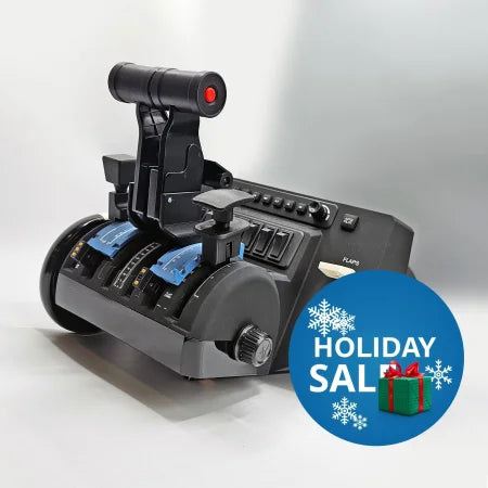 The Prodesksim Airbus A319-320-321 Dual Action Addon for the Honeycomb Bravo throttle quadrant, set against a white background, provides a realistic flight simulation experience with its dual axes levers, switches, and flap controls. Elevate your Airbus A320 adventures with these throttle quadrant add-ons for an immersive aviation gameplay.