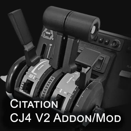 A close-up of the ProDeskSim Citation CJ4 V2 Addon/Mod for HoneyComb Bravo showcases its levers, switches, and indicators against a dark backdrop, perfect for advanced flight simulation or aviation training.