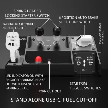 The Prodesksim Stand Alone B7X7 Panel features 2-engine fuel cut-off, auto brake, parking brake, and stab trim controls—perfect for desktop flight simulators or home cockpits.