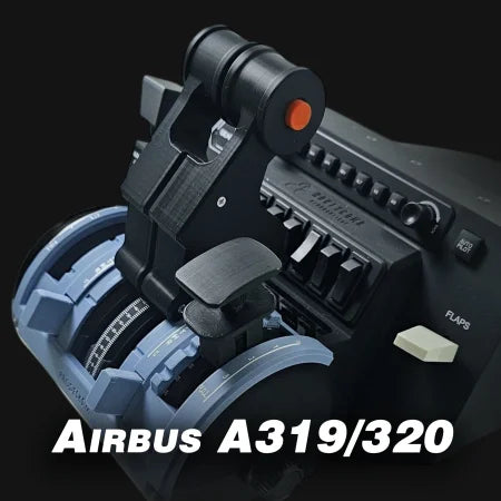 Close-up of an Airbus cockpit throttle quadrant for the ProDeskSim Airbus A319-A321 Advanced addon/mod package with levers and switches on a black background. Bold white text reads "Prodesksim," enhancing your ultimate flight simulation experience with the Honeycomb Bravo throttle quadrant.