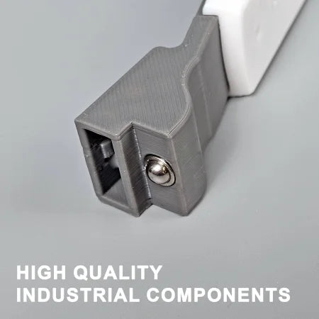 Close-up image of a gray industrial connector featuring a metal ball joint, labeled "High Quality Industrial Components" in white text. Perfect for upgrading your ProDeskSim Boeing 737 Advanced Full Package Addon/Modification for the Honeycomb Bravo throttle quadrant, this connector sits beautifully on a light gray surface, poised to enhance your flight simulation experience.