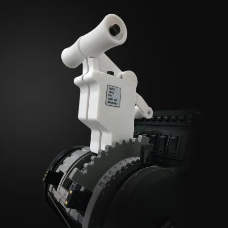 A close-up of a Prodesksim New ProDeskSim 737 Ultra Full Package Addon throttle lever with a white handle labeled "AUTO TAKE OFF AND GO AROUND" against a dark background.