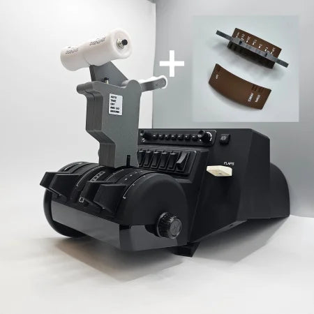 Experience a professional-grade enhancement to your flight simulation with the ProDeskSim Boeing 737 Advanced Full Package Addon/Modification for the Honeycomb Bravo throttle quadrant. This package, by Prodesksim, features various levers and switches, along with a smaller image depicting two brown replacement throttle levers specifically designed as a Boeing 737 addon.