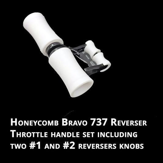 Throttle Reversers Handle Set, Boeing 737 Throttle reversers handle set (more realistic and larger in size) for Honeycomb Bravo. Does not include main throttle handles. Just the reversers