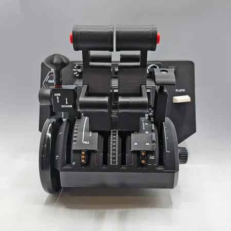 Close-up of Prodesksim's Iconic First Ever Airbus A300/310 Addon Package for Honeycomb Bravo, featuring 2 functional AP/AT Disc buttons, 2 functional reversers, and detailed realistic controls for an enhanced flight sim experience.