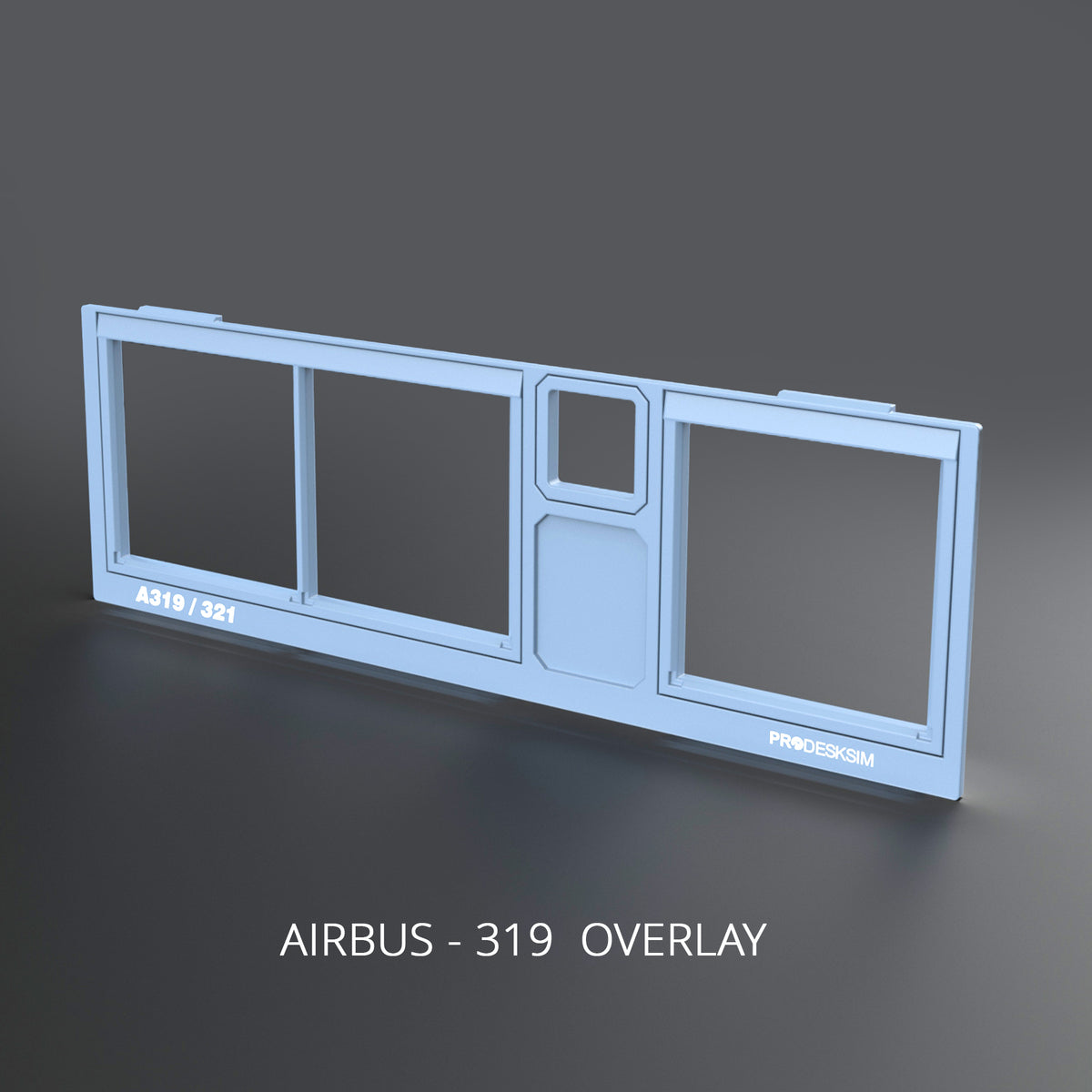 Light blue ProDeskSim Modular Display A319/A321 Overlay Only with cutouts.