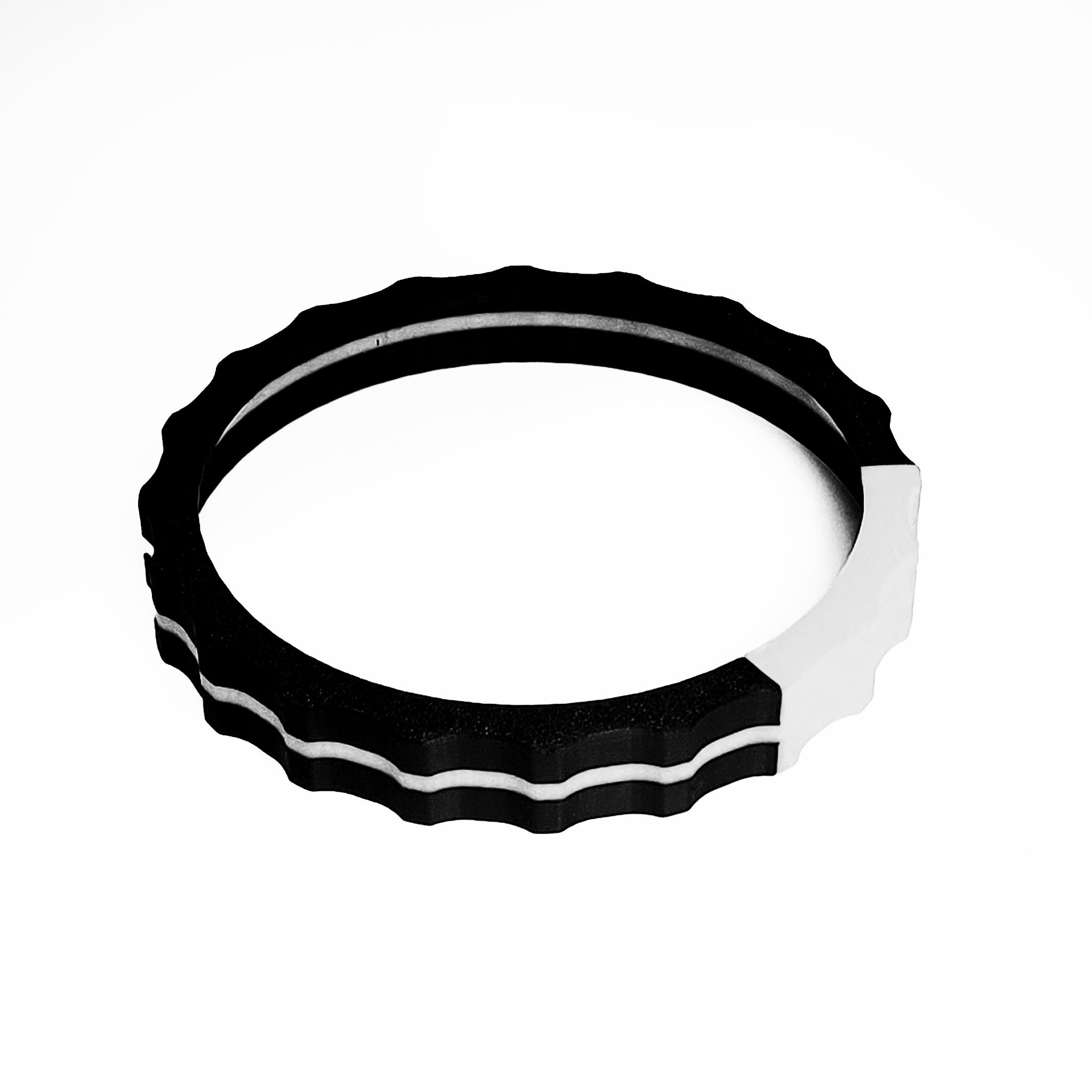 A yellow Vibrant Trim wheel cover by Prodesksim for the Honeycomb Bravo Throttle Quadrant is shown against a plain white background, featuring a circular design with wavy edges.