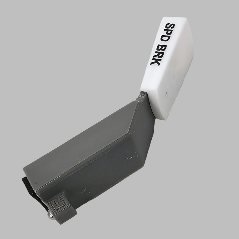 Two gray and white Prodesksim Boeing 737/757/767/777/787 spring-loaded speed brake levers with percentage markings and labels "SPD BRK" and "FLIGHT DETENT" are displayed on a white surface.