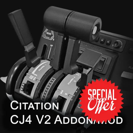 A close-up of the ProDeskSim Citation CJ4 V2 Addon/Mod for HoneyComb Bravo showcases its levers, switches, and indicators against a dark backdrop, perfect for advanced flight simulation or aviation training.