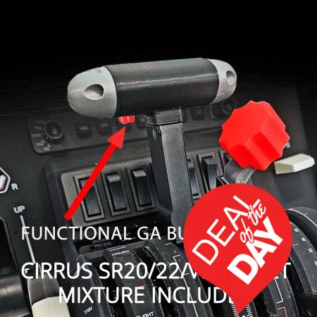 Close-up of Prodesksim Cirrus SR20/22/Vision Jet throttle for Honeycomb Bravo FS2020, Xplane, p3d, with functional GA button and mixture lever—ideal upgrade for your setup.