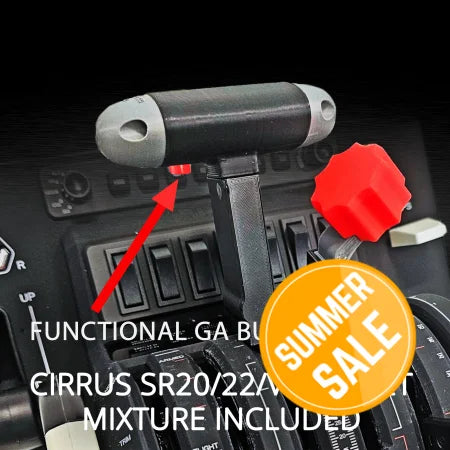 Close-up of Prodesksim Cirrus SR20/22/Vision Jet throttle for Honeycomb Bravo FS2020, Xplane, p3d, with functional GA button and mixture lever—ideal upgrade for your setup.