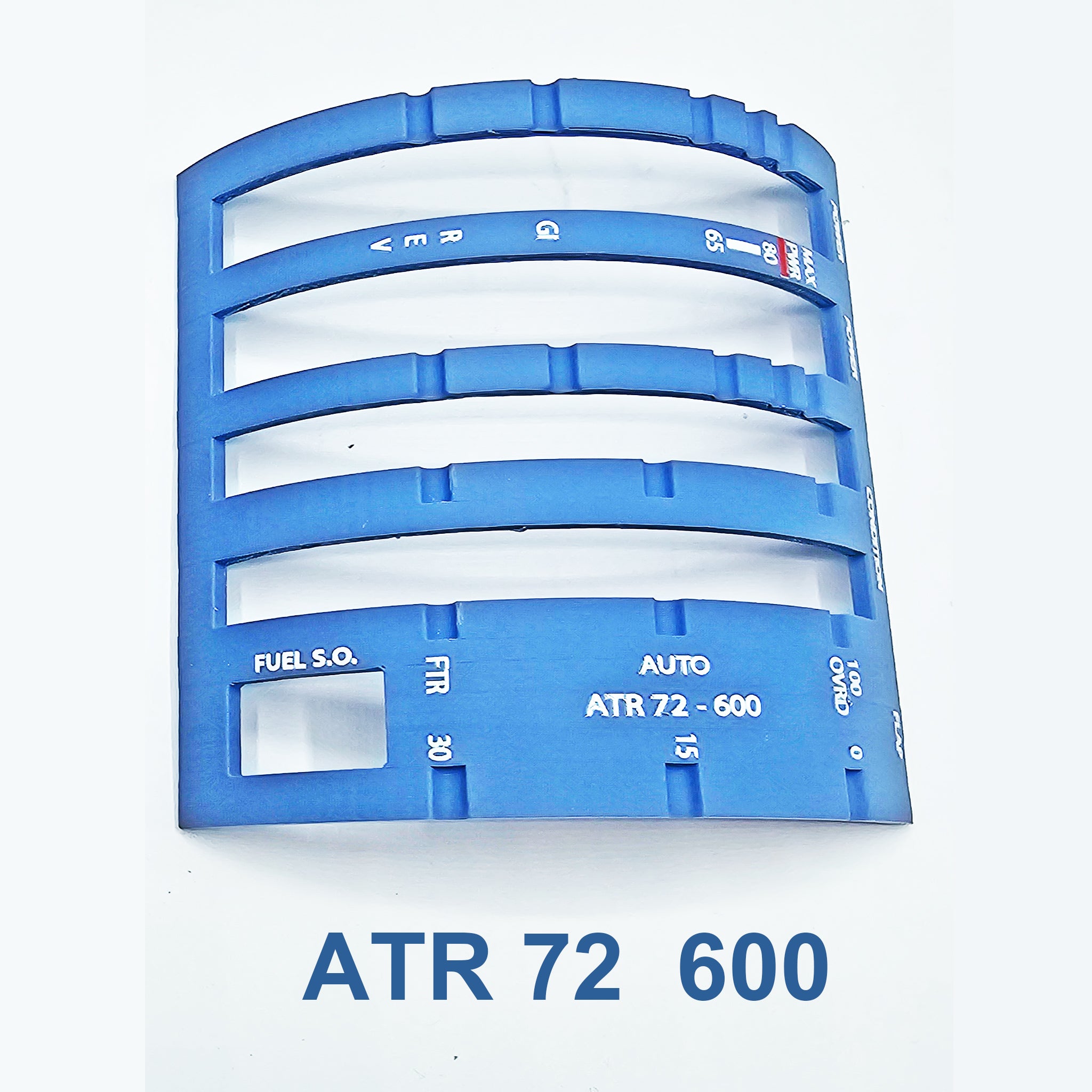 Blue aircraft panel overlay by Prodesksim, labeled "NEW! ATR 42/72 Advanced Gates Only," features white control labels and cutouts, designed as a Honeycomb Bravo addon detent panel. Displayed on a white background with product name printed below.