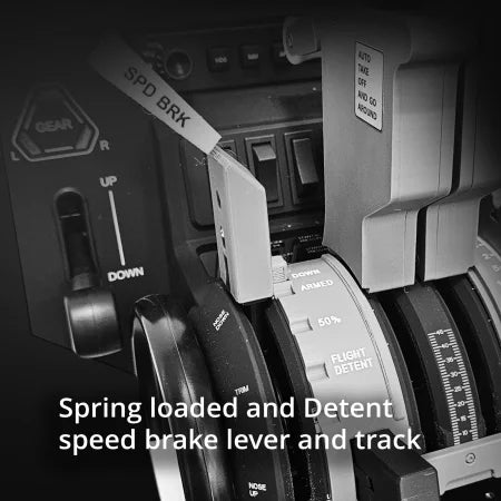 Image of an aircraft cockpit control panel with a spring-loaded and detent speed brake lever and track, similar to the New ProDeskSim 737 Ultra Full Package Addon by Prodesksim. The panel includes switches and a prominent "SPD BRK" label, perfect for enhancing flight sim operations.