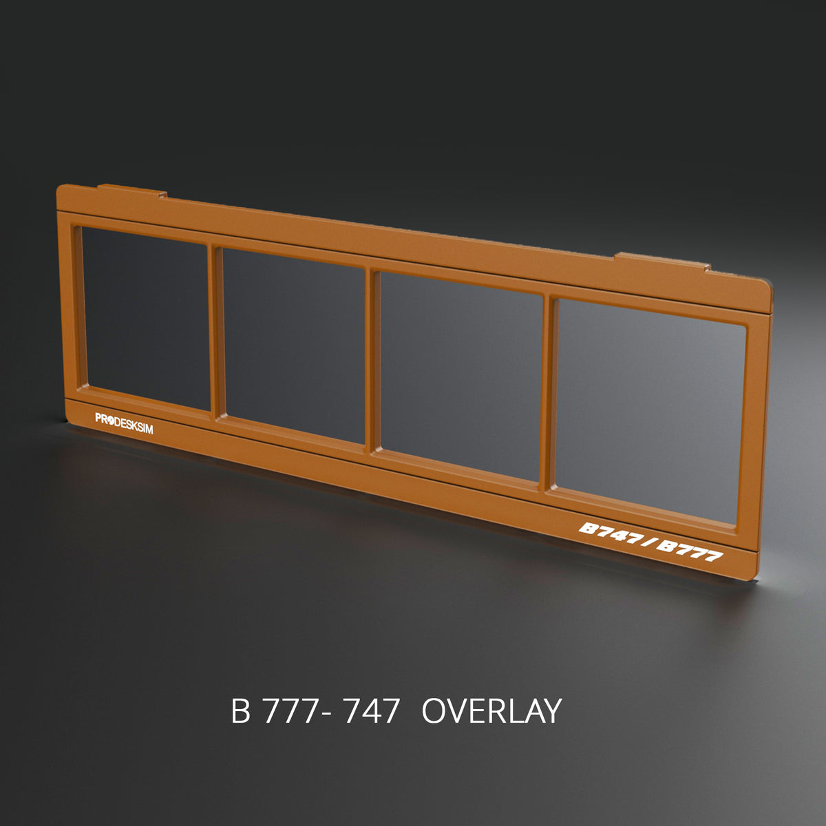 Orange plastic ProDeskSim Modular Display B777 / 747 Overlay Only frame with four rectangular cutouts.