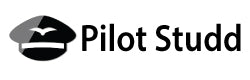 Logo featuring a stylized black and white pilot hat with a bird design on top, followed by the text "Pilot Studd" in bold black letters.