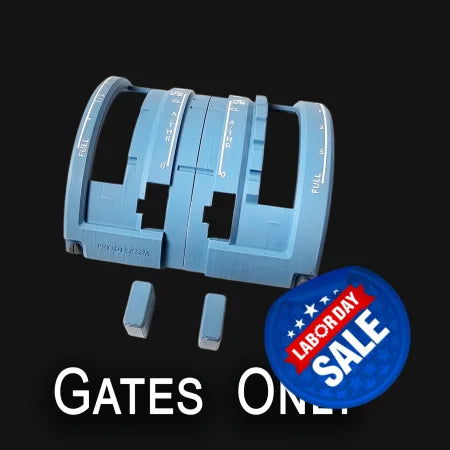 A blue Prodesksim Honeycomb Bravo throttle quadrant with levers forming "A" and "O," above "GATES ONLY" on black, featured in the NEW! ProDeskSim Airbus A319-A321 Advanced addon Gates Only, perfect for flight sim fans.