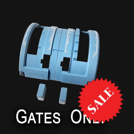 A blue Prodesksim Honeycomb Bravo throttle quadrant with levers forming "A" and "O," above "GATES ONLY" on black, featured in the NEW! ProDeskSim Airbus A319-A321 Advanced addon Gates Only, perfect for flight sim fans.