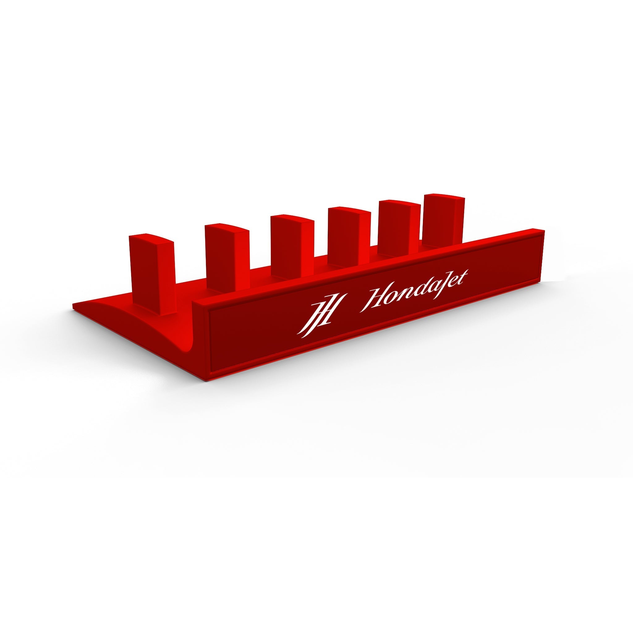 A Honeycomb Bravo Add-on ORGANZISER by Prodesksim, featuring a red, rectangular design with multiple vertical slots. Its side displays a stylized aircraft logo and the word "Hondafet" in white script, capturing the precision reminiscent of Honeycomb Bravo levers.